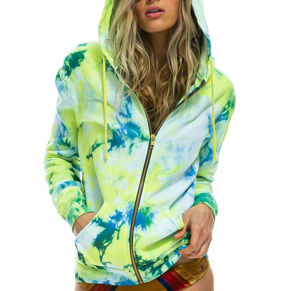 Aviator Nation Yellow Green Oversized Long Sleeve Hoodie
